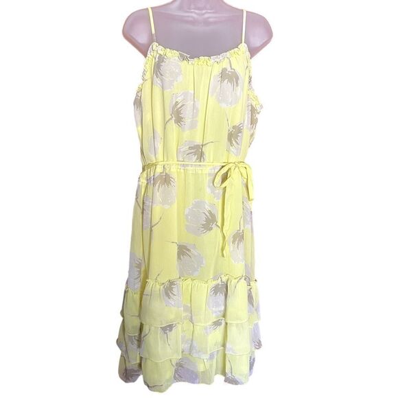 Old Navy Neon Yellow Floral Cami Boho Sundress Summer Preppy Midi Flowy Dress - Picture 1 of 5